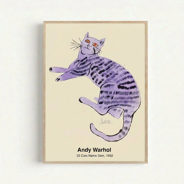 Whimsical framed art print with playful cat illustrations in vibrant pop art style using primary colors and minimalist design elements.