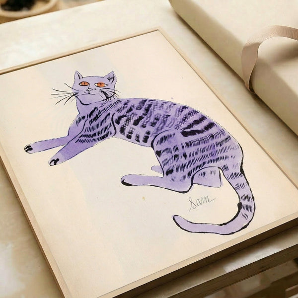 Contemporary poster art featuring a grid arrangement of colorful cat portraits with graphic pop art sensibility and high-impact visual design.