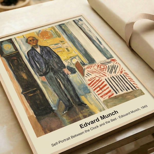 Dark expressionist framed poster showing a figure amid symbolic domestic elements, painted in somber palette with distorted forms conveying introspection and existential contemplation.