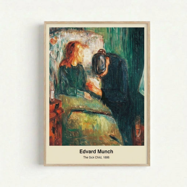 Framed art print of The Sick Child by Munch featuring soft, desaturated tones and an introspective mood characteristic of early modern expressionism.
