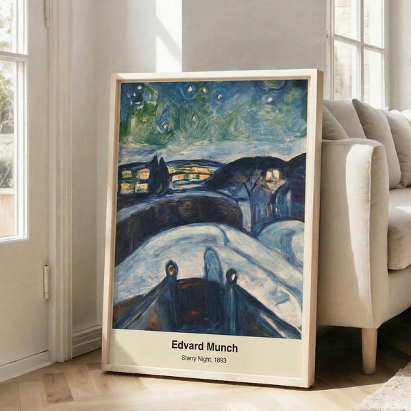 Bedroom-suitable framed poster of a dramatic night scene with energetic sky patterns and stellar imagery, rendered in the emotionally charged expressionist manner.