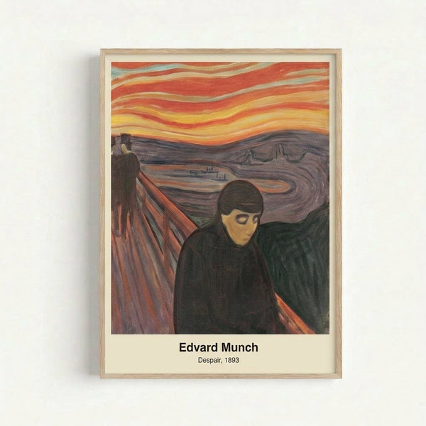Framed modern art print with emotional intensity showing a solitary silhouette against stormy tones, evoking existential despair through bold expressionist brushwork.