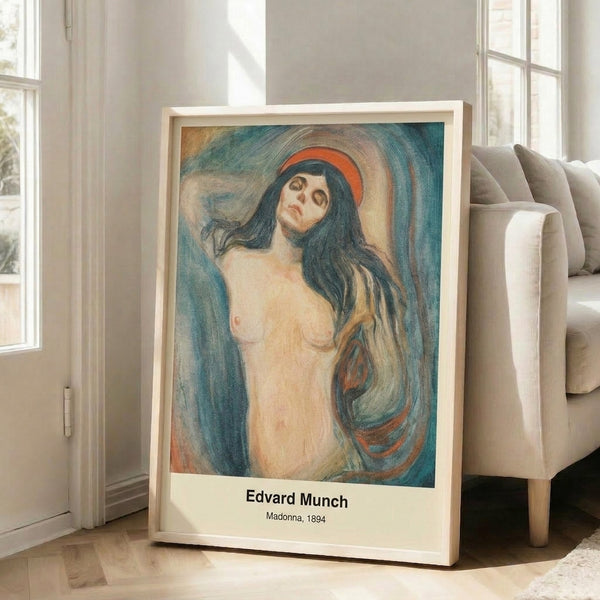 Expressionist wall art showing an enigmatic faceless figure enveloped in a luminous halo, painted in muted warm and cool tones with emotional intensity.