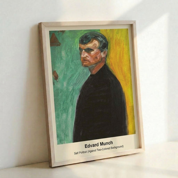 Framed two-toned portrait print with distorted features and haunting expression, exemplifying expressionist style with its bold, emotive use of shadow and light.