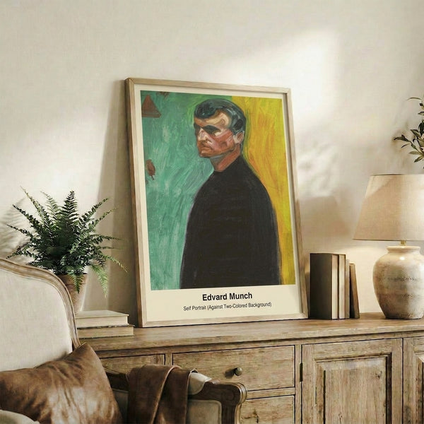 Moody expressionist portrait rendered in two contrasting tones with minimal detail, creating an introspective and somber aesthetic as a framed print.
