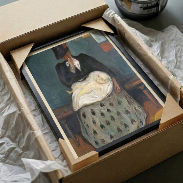 Framed abstract portrait showcasing an obscured human form in muted, brooding watercolor palette evoking melancholy and existential themes.