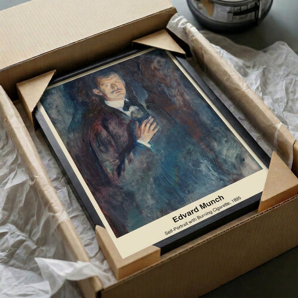 Artistic portrait showing a pensive figure with cigarette rendered in loose, expressive brushwork using a limited palette of warm and cool neutrals.
