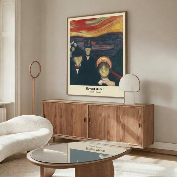 Expressionist wall art in browns, blacks, and ochre tones depicting a faceless subject with an unsettling, introspective presence.