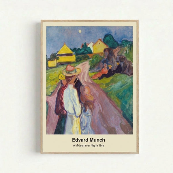 Contemporary art print inspired by Munch, displaying an enigmatic form rendered in soft greens and grays against a hazy background, mounted on wall.