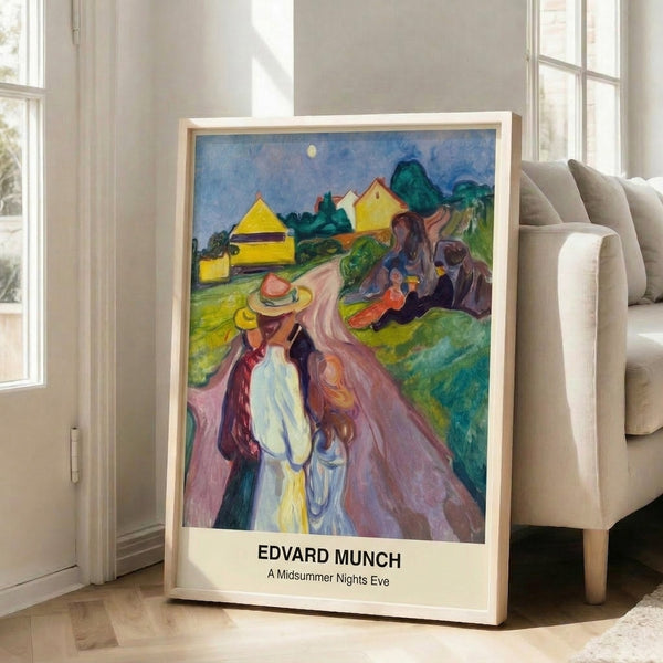 Wall art print in the style of Edvard Munch showing an indistinct figure emerging from muted blue and brown tones, conveying quiet solitude and melancholy.