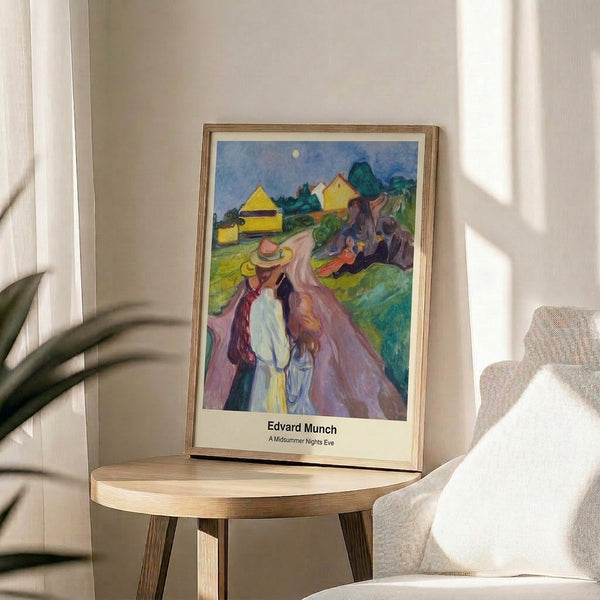 Modern expressionist poster featuring an obscured figure composition in earthy and cool tones, evoking introspection and the quiet intensity of a midsummer night.