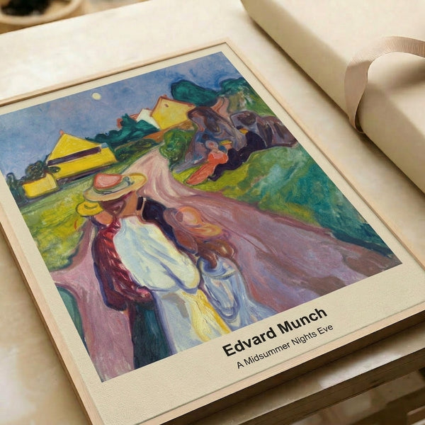 Framed contemporary art print in the expressionist tradition, presenting an ambiguous form in muted pigments of blue, gray, and ochre, creating an atmosphere of subtle unease.