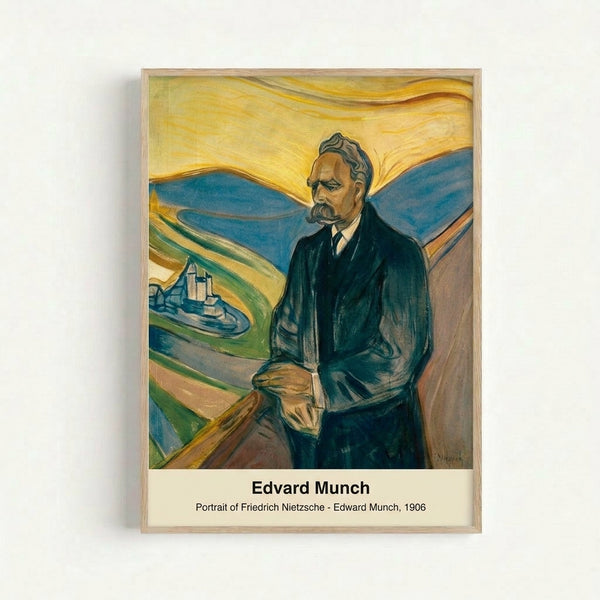 Expressionist portrait painting in browns and blacks showing a contemplative seated figure, characteristic of early 20th-century modernist art displayed as framed wall decor.