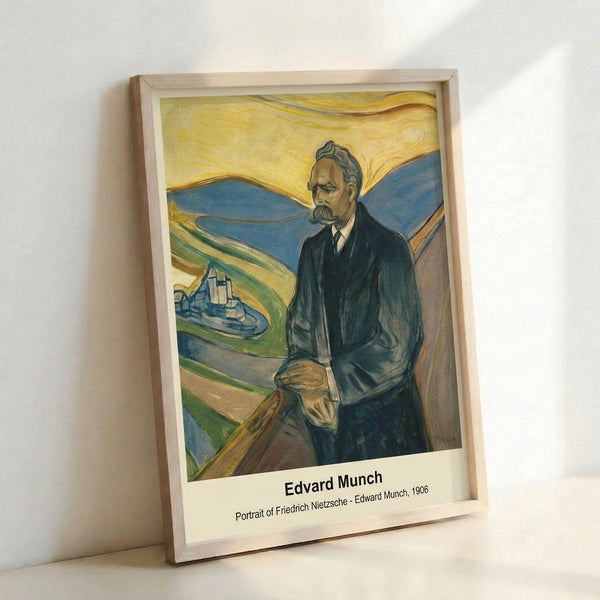 Dark, moody portrait with loose brushwork in earthy tones depicting a solitary male figure in introspective pose, printed as a framed art poster.