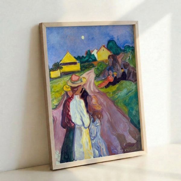 Modernist portrait poster with soft, blended brushwork in terracotta and slate blue hues, conveying a quiet, melancholic atmosphere.