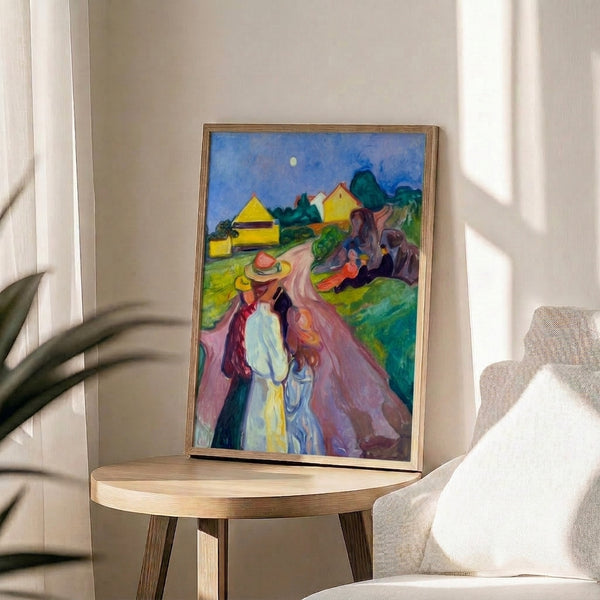 Contemporary gallery-style poster of a shadowy figure rendered in soft greens, blues, and warm neutrals, capturing an emotional, introspective mood.
