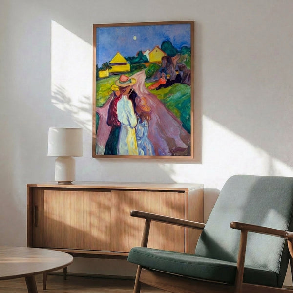 Expressionist art print featuring an undefined portrait in subtle earth tones with blue accents, evoking solitude and introspection.