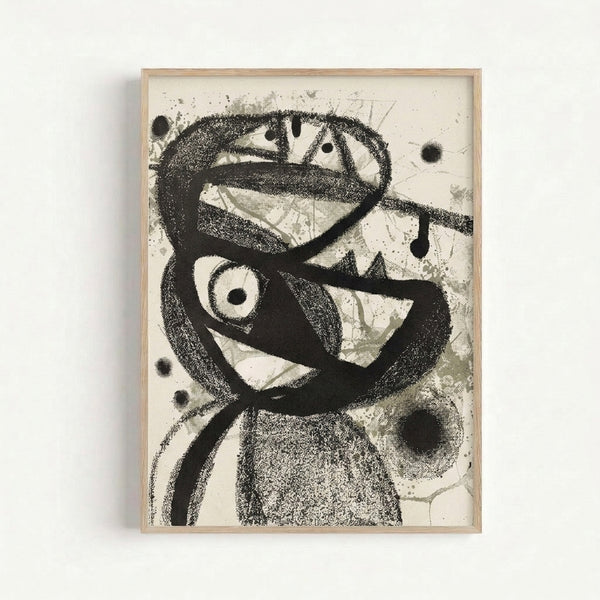Minimalist surreal ink drawing of a contemplative head with geometric facial features, framed poster in monochromatic palette.