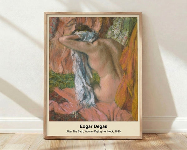 Impressionist framed poster of a woman in soft pastels and warm ochres, capturing an intimate domestic moment with refined elegance and muted earth tones.