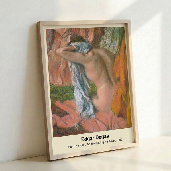 Vintage-style framed print depicting a woman at her toilette in soft pastels, embodying the intimate, refined aesthetic of Impressionist bathing scenes.