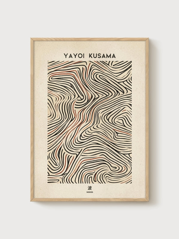 Yayoi Kusama Print poster in oak frame