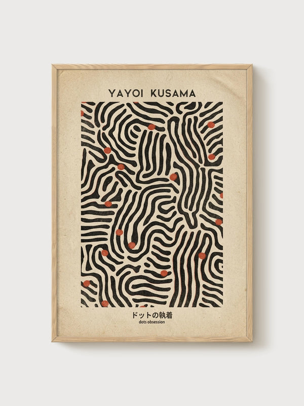 Yayoi Kusama Print poster in oak frame