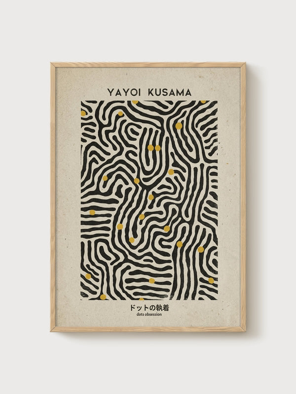 Yayoi Kusama Print poster in oak frame