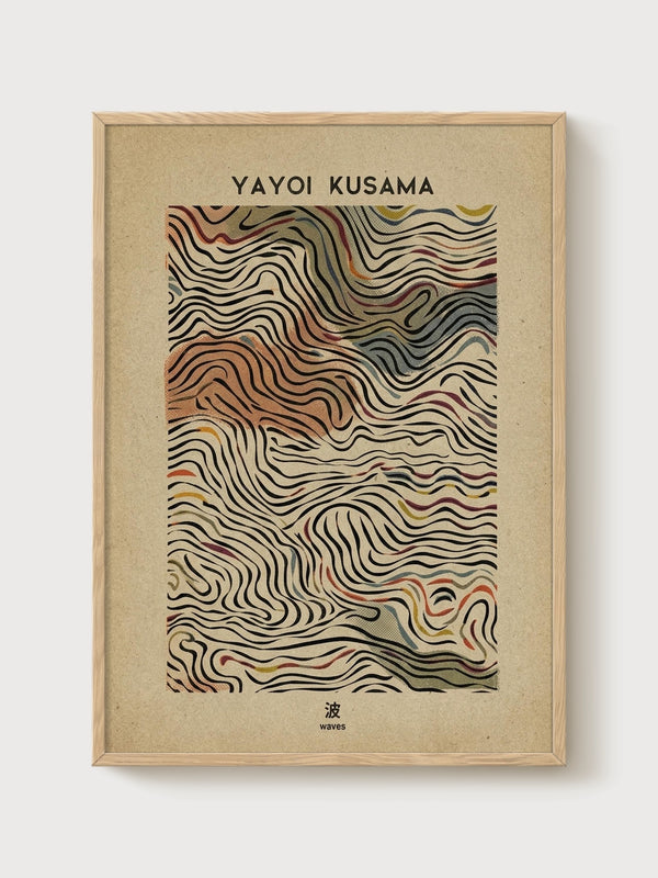 Yayoi Kusama Print poster in oak frame
