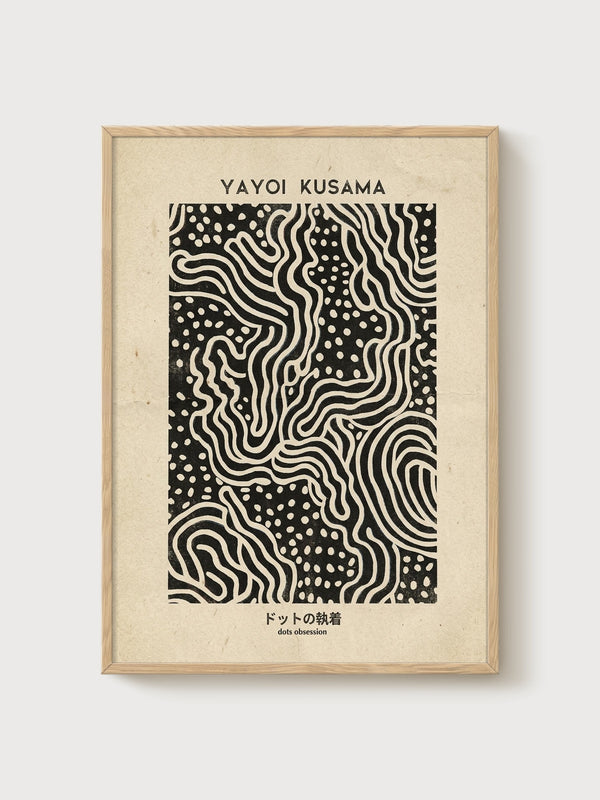 Yayoi Kusama Print poster in oak frame