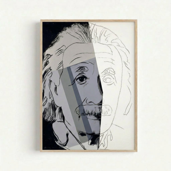 Framed Warhol-style Albert Einstein print featuring vivid hues and simplified forms, a portrait from the Ten Portraits of Jews of the Twentieth Century series.
