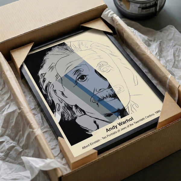 Modern pop art portrait displayed as framed wall art, featuring minimalist black and white design with grey undertones and contemplative mood.