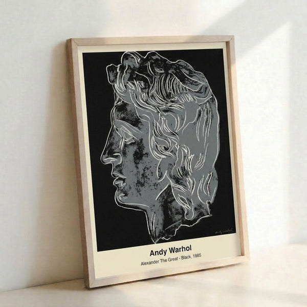 Striking faceless portrait in pop art style with bold black and white contrasts, creating an iconic yet enigmatic wall display.