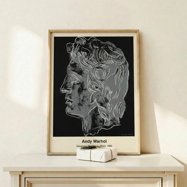 Contemporary pop art poster featuring a man's silhouette in black, white, and grey tones with a minimalist, contemplative aesthetic.