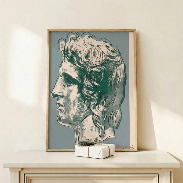Contemporary pop art framed print in grey and pink hues, showcasing a portrait with vibrant artistic flair.