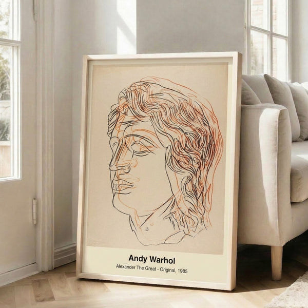 Contemporary pop art wall art featuring a dramatic portrait in black, gold, and cream with pops of vibrant color in minimalist modern style.