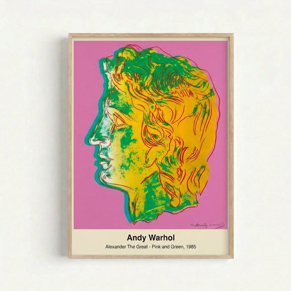 Contemporary pop art style framed poster featuring a historical figure rendered in striking pink, green, and monochromatic colors.
