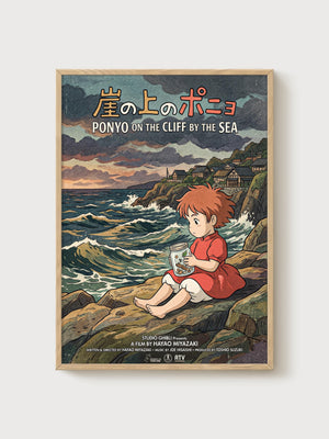 Ponyo Poster poster in oak frame