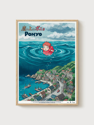 Ponyo Poster poster in oak frame