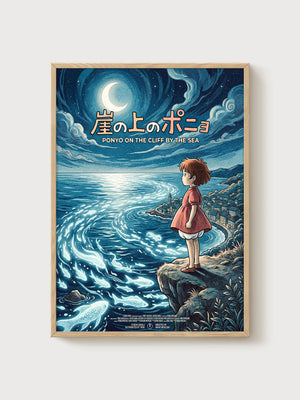 Ponyo Poster poster in oak frame