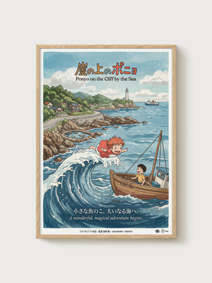 Ponyo Poster poster in oak frame