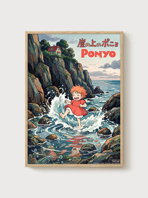 Ponyo Poster poster in oak frame