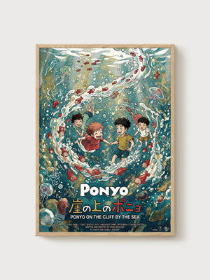 Ponyo Poster poster in oak frame