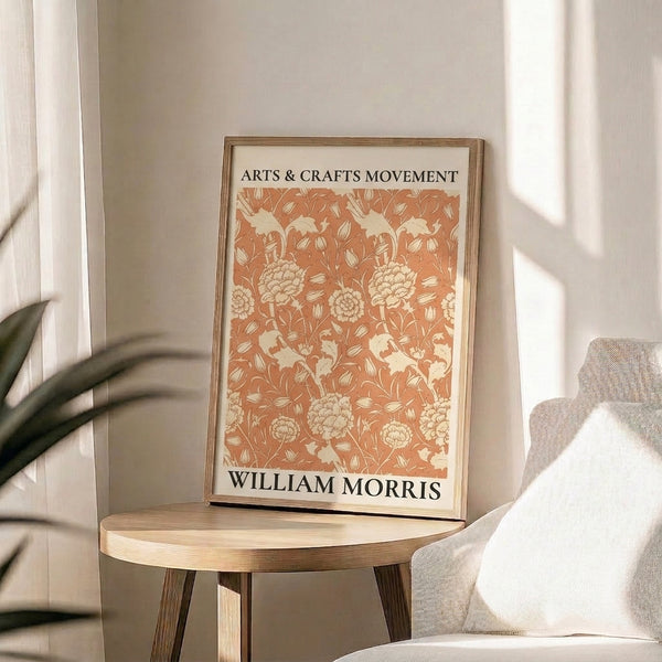 Art Nouveau-inspired poster with an elegant, organic flower and leaf pattern in warm, sophisticated terracotta and neutral hues.