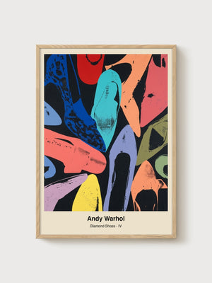 Andy Warhol Diamond Dust Shoes IV poster in oak frame
