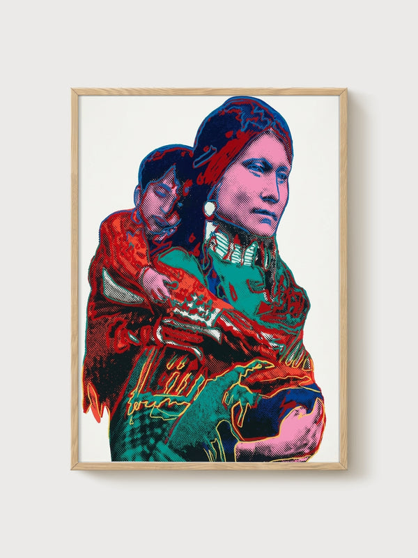 Andy Warhol Indian Mother and Child Print poster in oak frame