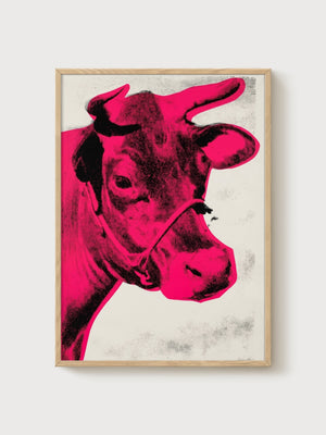 Andy Warhol Cow Red On White Poster poster in oak frame