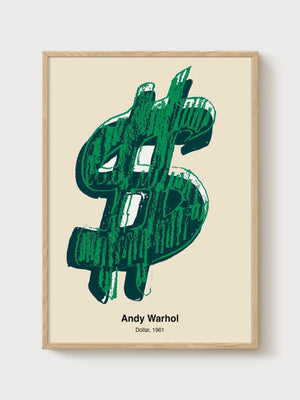 Andy Warhol Dollar Print poster in oak frame