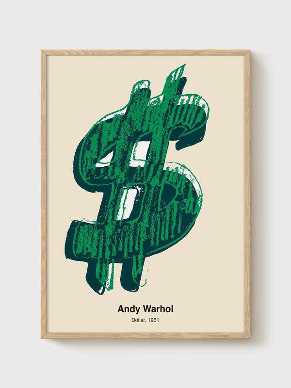 Andy Warhol Dollar Print poster in oak frame