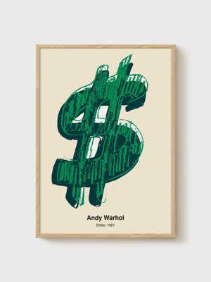 Andy Warhol Dollar Print poster in oak frame