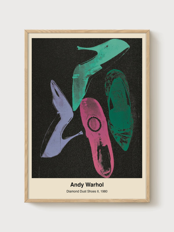 Andy Warhol Diamond Dust Shoes II poster in oak frame